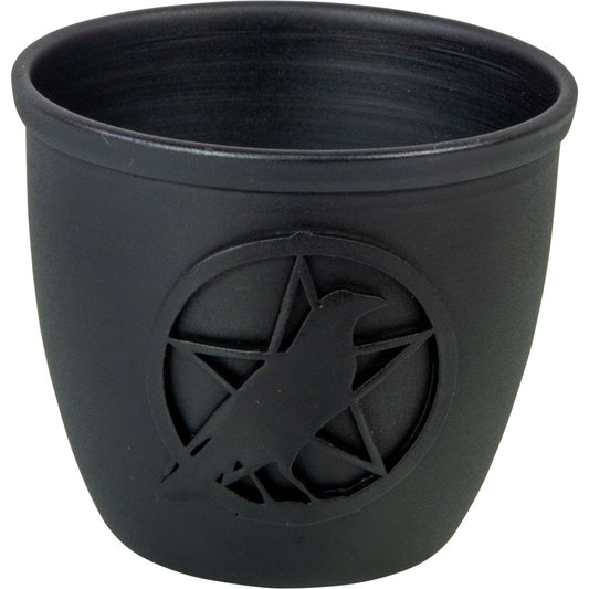 Metal Pot Mini Candle Holder Pentacle with Raven