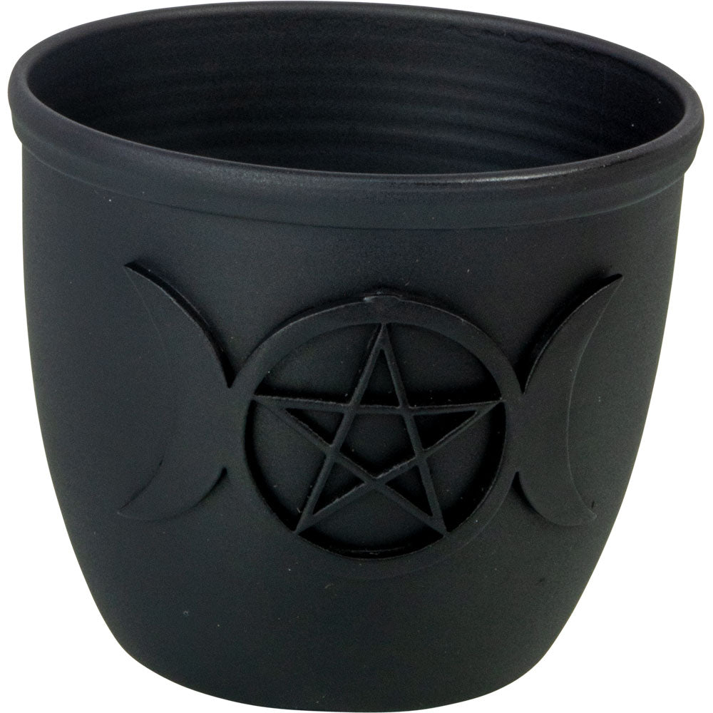 Metal Pot Mini Candle Holder Triple Moon with Pentacle