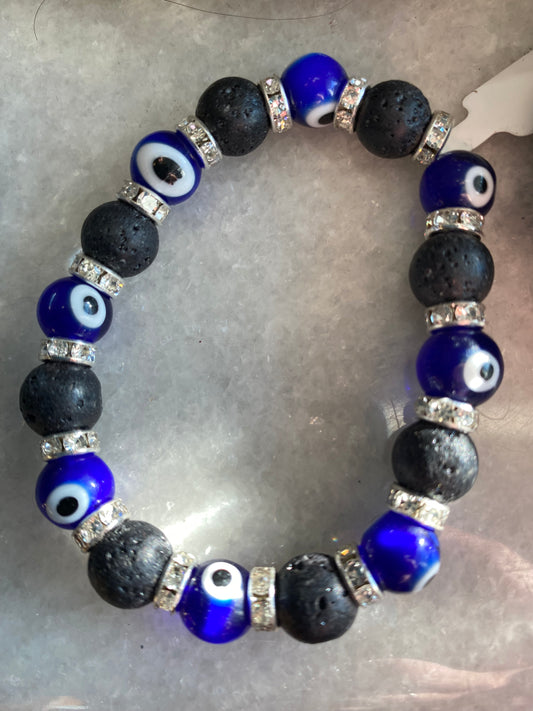 Glass & Lava Bead Evil Eye Protection Cobalt Blue