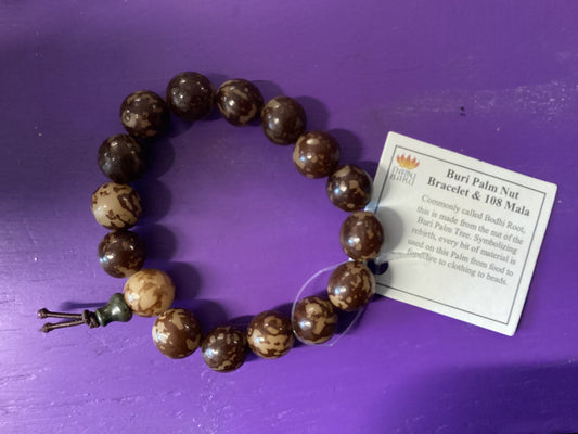 Buri Palm Nut Buddhist Bead Bracelet - Wrist Mala - Natural