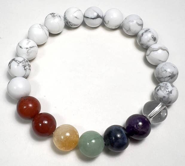 Long Size Real Gemstone Howlite Chakra Bracelet - 10mm