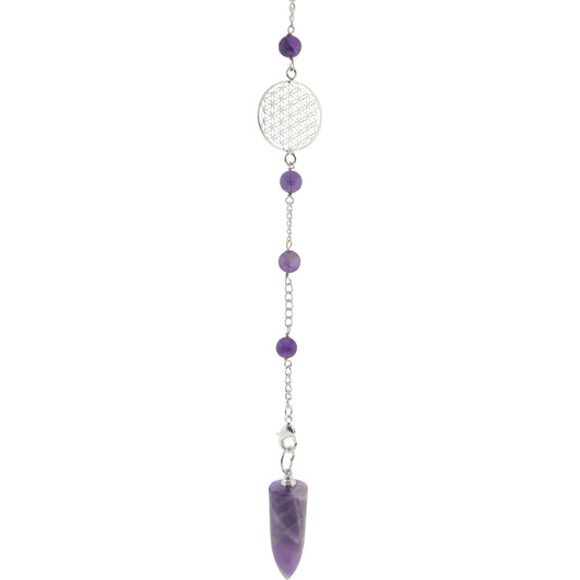 Gemstone Pendulum Flower of Life - Amethyst or Rose Quartz