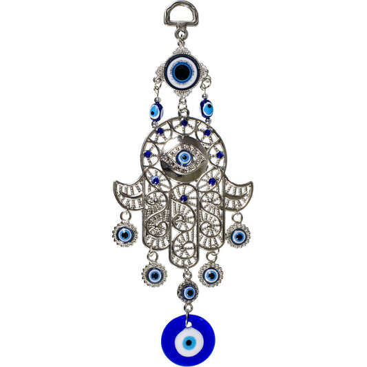 Glass Evil Eye Talisman Filigree Fatima Hand w/ Evil Eye