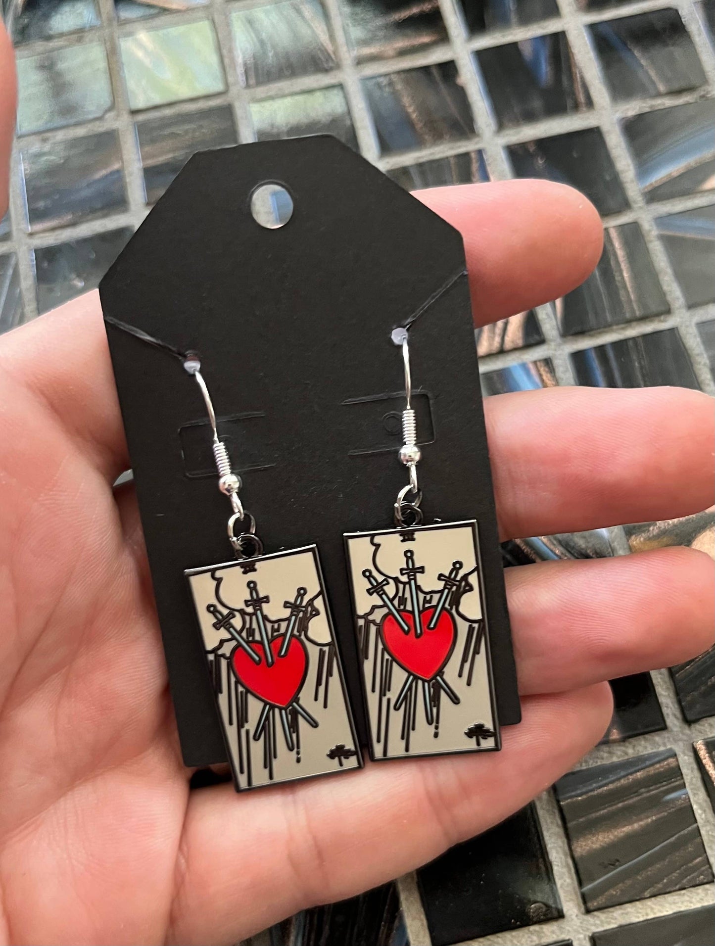 Three of Swords Earrings | Hard Enamel and Metal