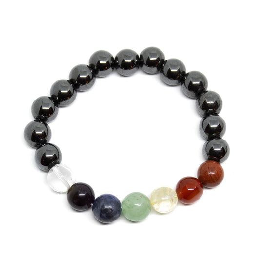 Long Size Real Gemstone Hematite Chakra Bracelet- 10mm