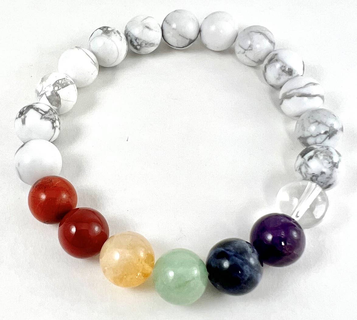 Long Size Real Gemstone Howlite Chakra Bracelet - 10mm