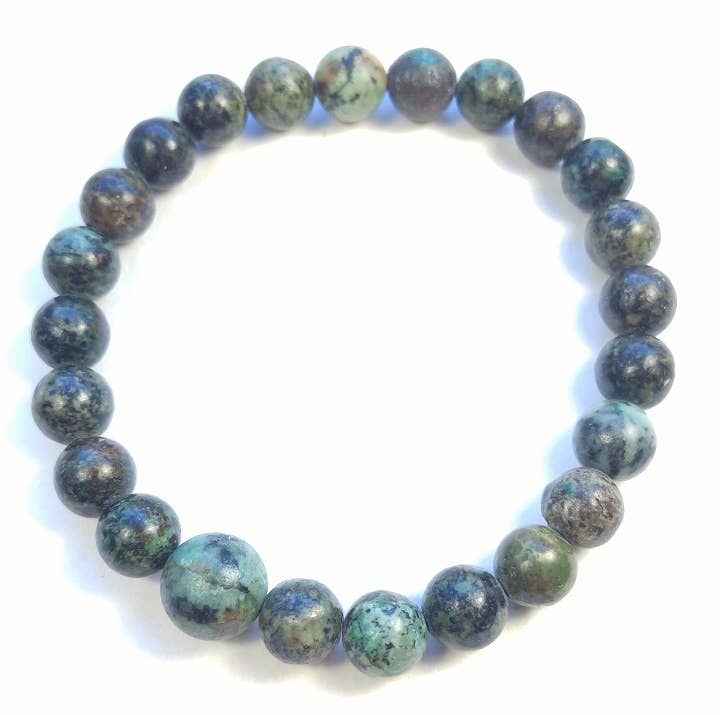 African Turquoise Stretchy Beaded Bracelet - Wrist Mala 8mm