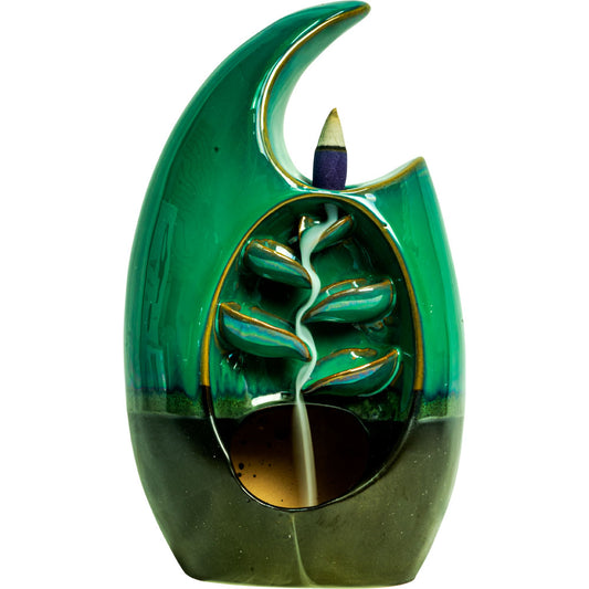 Ceramic Backflow Incense Burner - Crescent Cascading Leaves