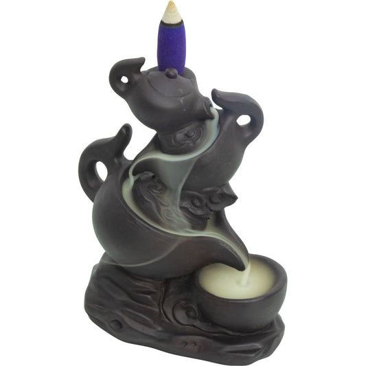 Ceramic Backflow Incense Burner - Triple Tea Pots