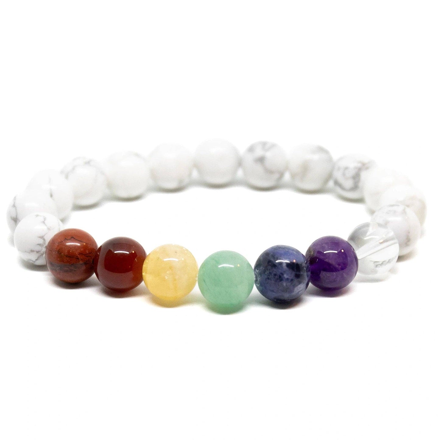 Long Size Real Gemstone Howlite Chakra Bracelet - 10mm