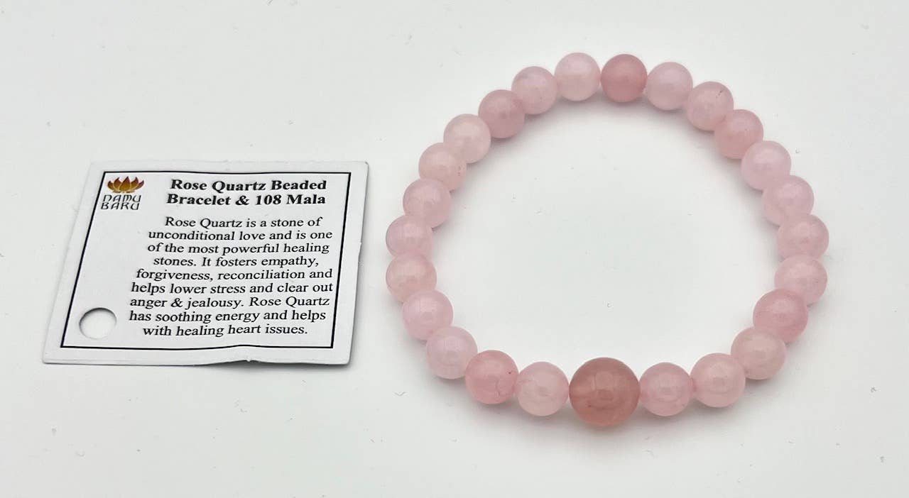 Long Size Rose Quartz Beaded Bracelet Wrist Mala 8mm