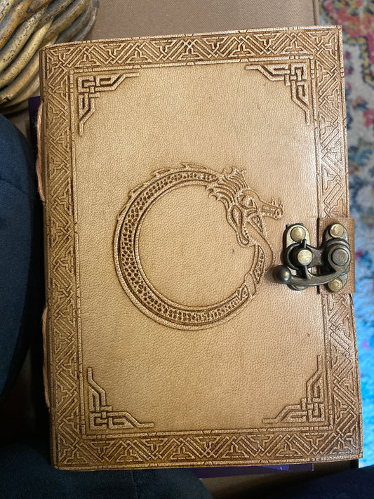 Ourobos Dragon Embossed Leather Journal with Latch