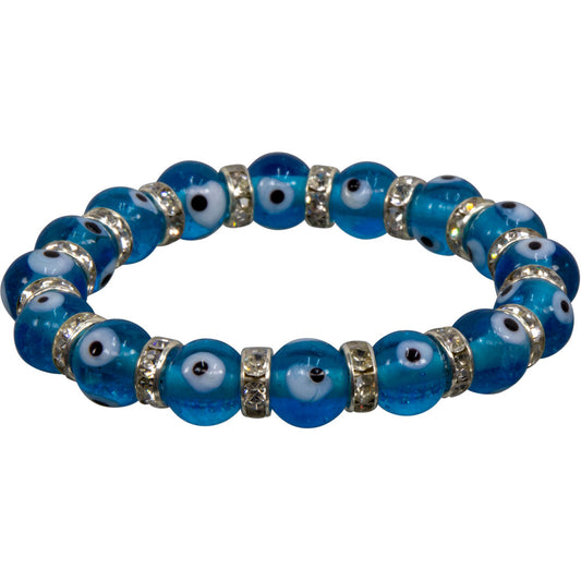 Evil Eye Protection Bracelet Glass Aqua Beads