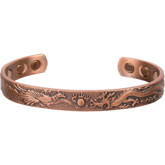 Magnetic Copper Bracelet - Phoenix & Dragon - Antique Copper