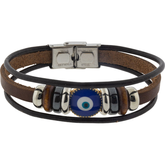 Evil Eye Leather Protection Bracelet w/ 3 rows