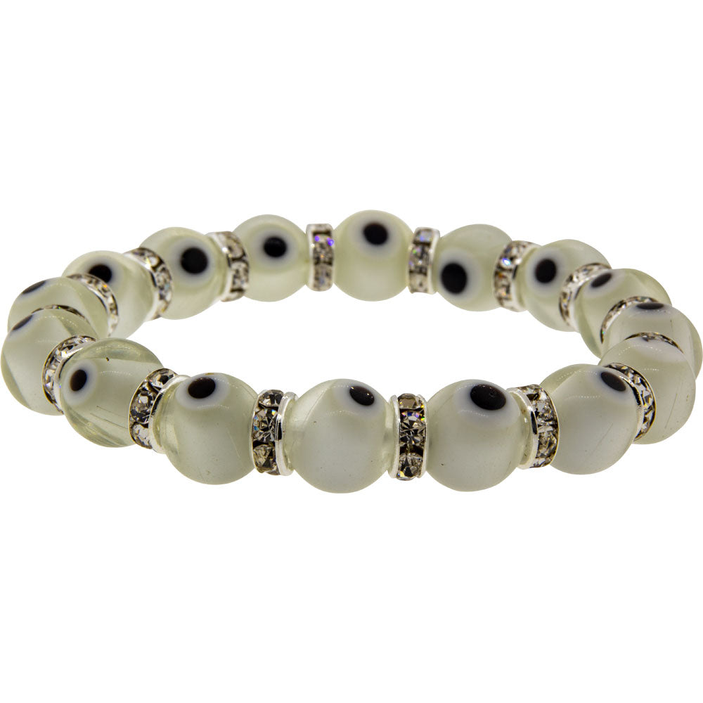Glass Beads Elastic Bracelet Evil Eye Protection White