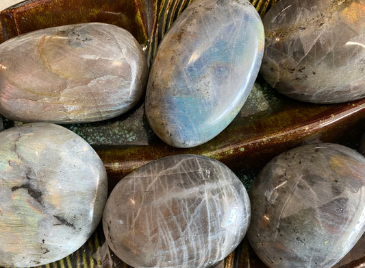 Purple Yellow Labradorite Palm Stone