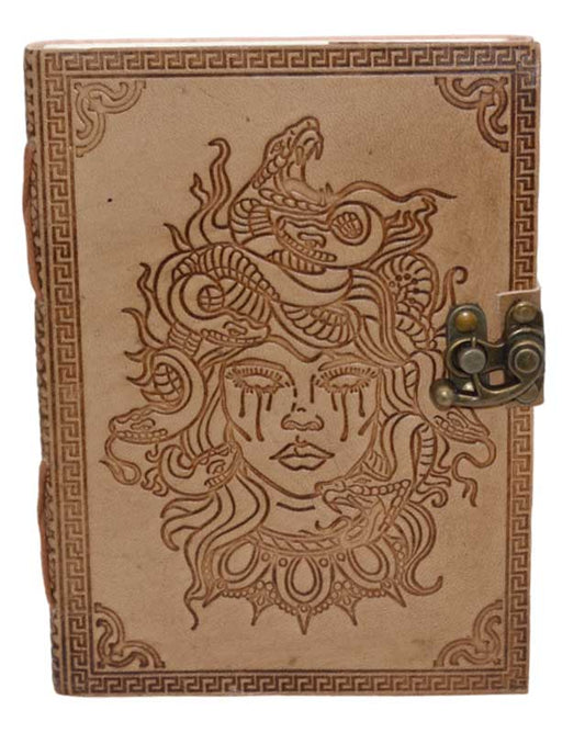 Medusa Embossed Leather Journal with Latch