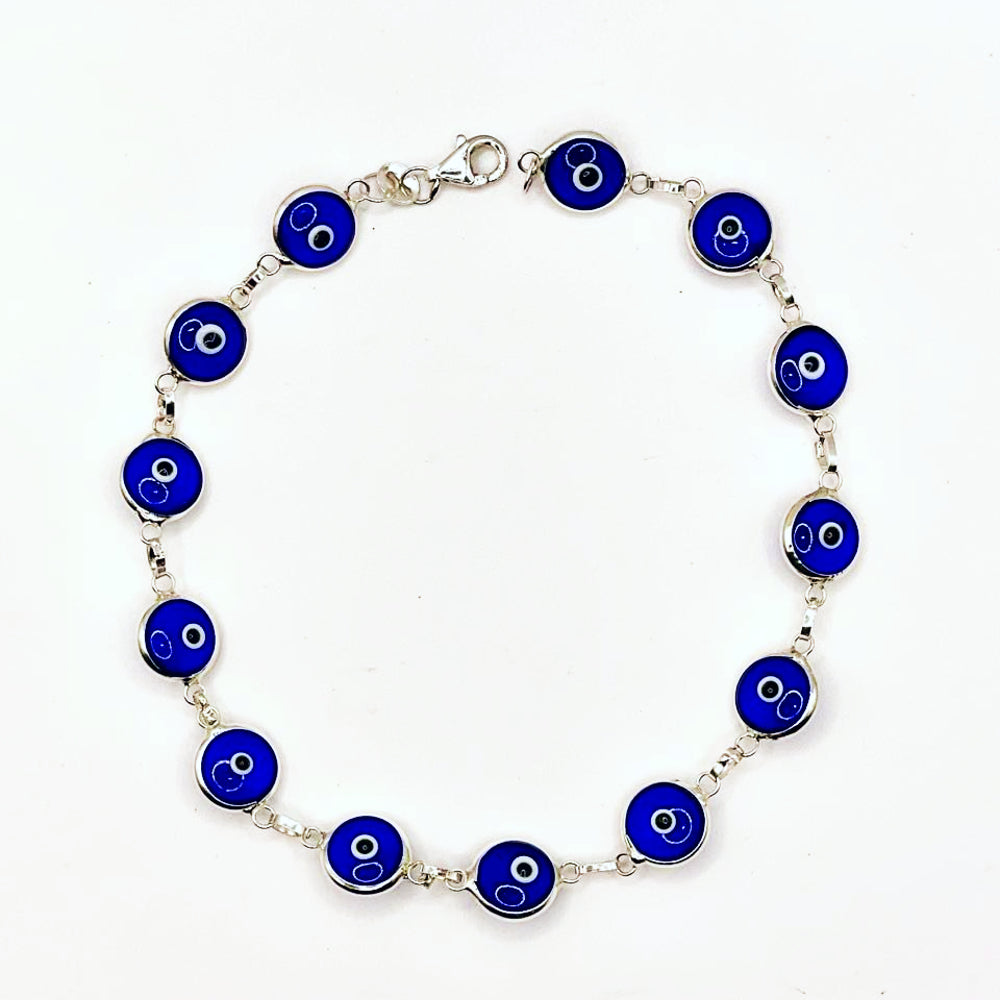 Sterling Silver Evil Eye Bracelet 8"