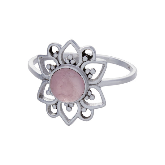 Rose Quartz Flower Ring Sterling Silver