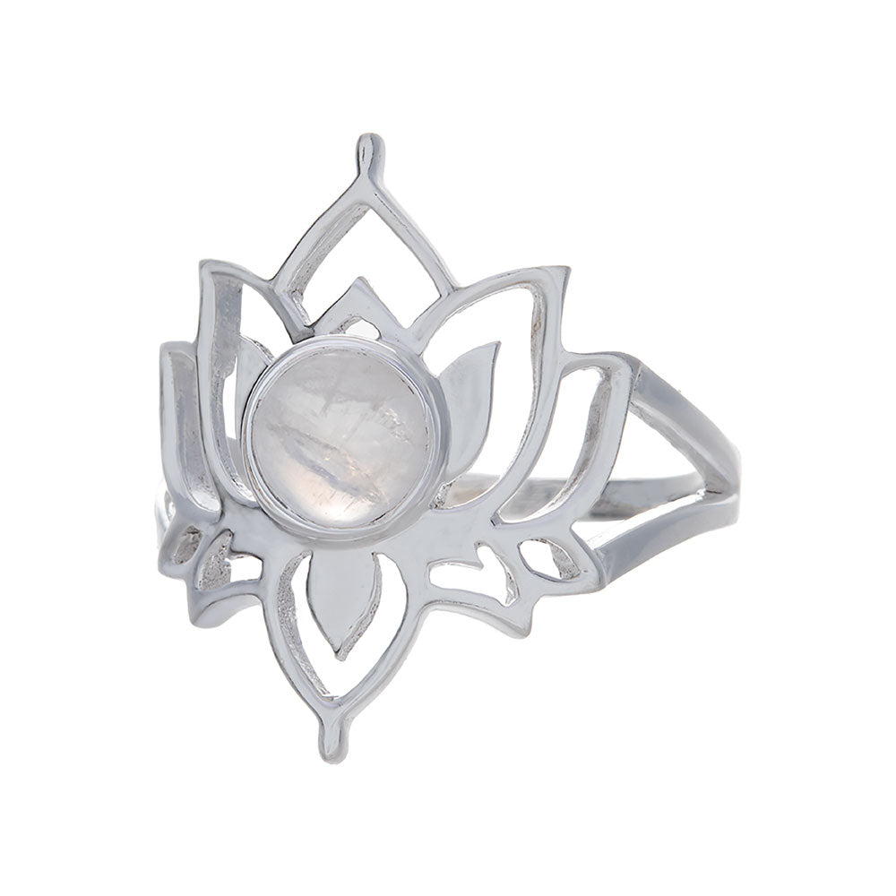 Rainbow Moonstone Lotus Flower Ring