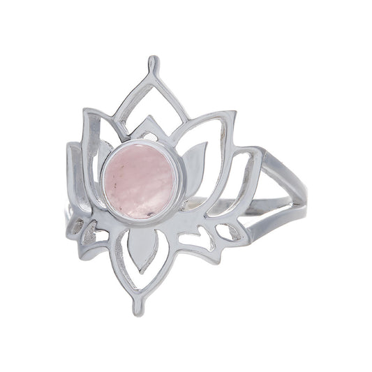 Rose Quartz Lotus Flower Ring