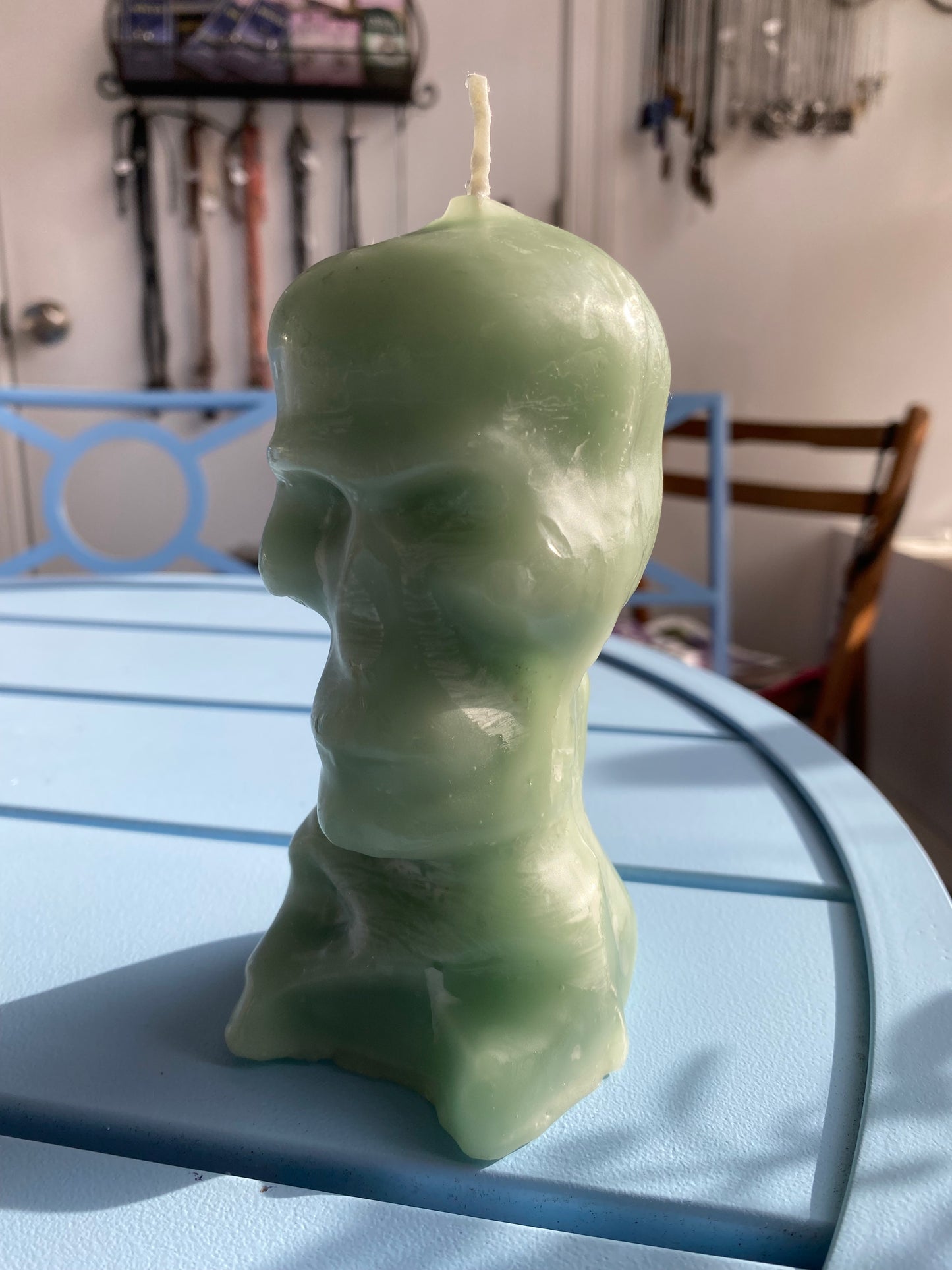 5 1/2" Green Skull candle