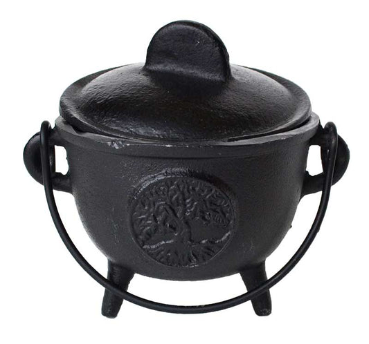 5" Cast iron cauldron w/ lid Tree of Life