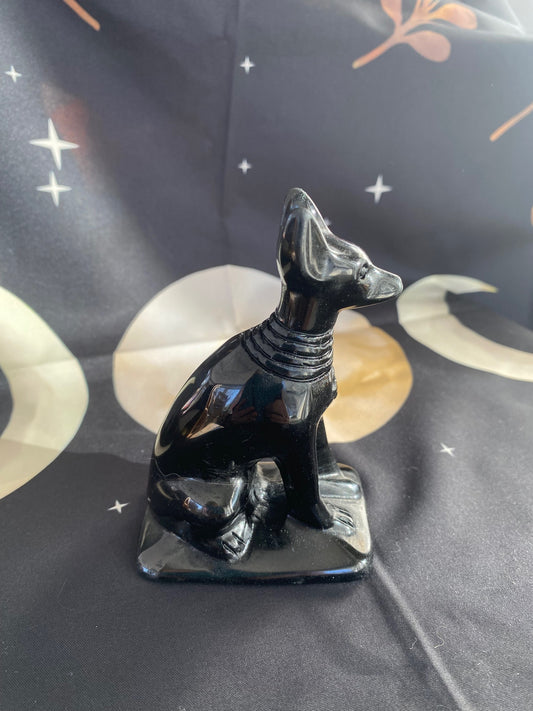 Black Obsidian Egyptian Anubis Dog Jackal Carving