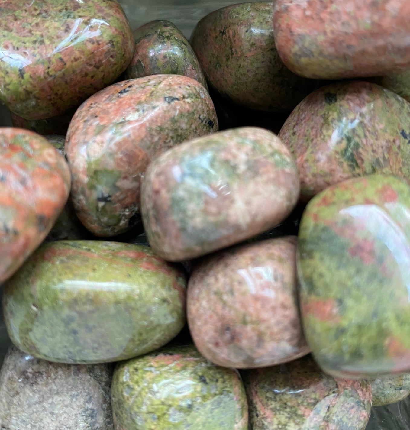 Unakite tumbled stones