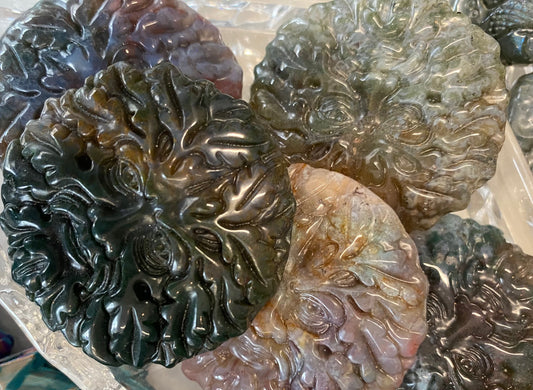 Ocean Jasper Green Man Carving