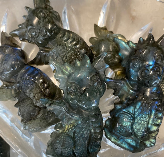 Labradorite Garden Baby Dragon Carving