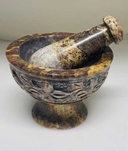 4" Floral Soapstone Mortar & Pestle