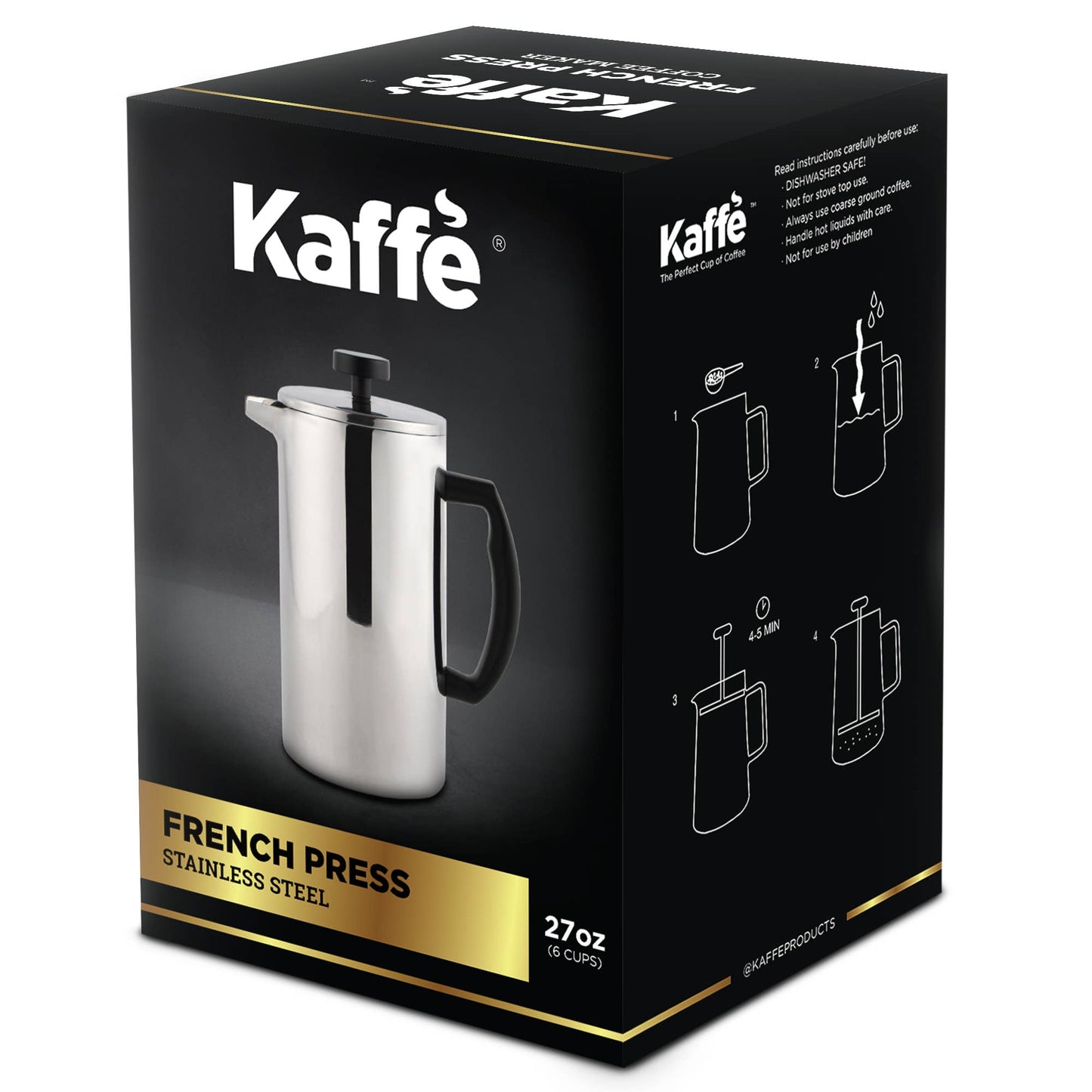 Kaffe French Press Coffee Maker. Double-Wall Stainless Steel