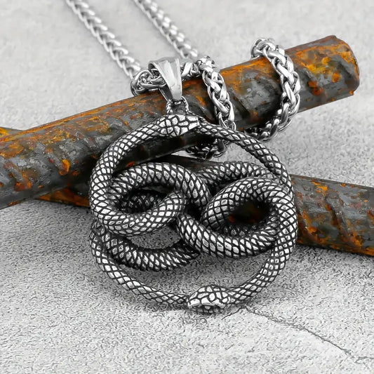 Double Ouroboros Necklace Heavy Chain Stainless Steel