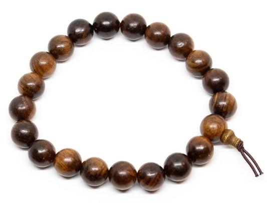 Long Size Vietnamese Black Pear Wood Stretchy Beaded Bracelet - Wrist Mala - Prayer Beads - 10mm for Larger Wrists.