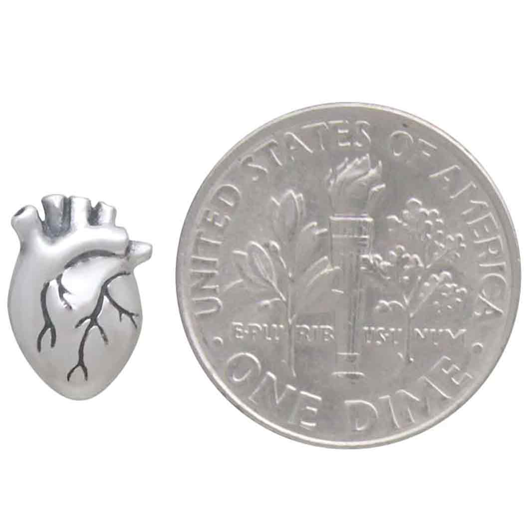 Sterling Silver Anatomical Heart Post Earrings 10x7mm