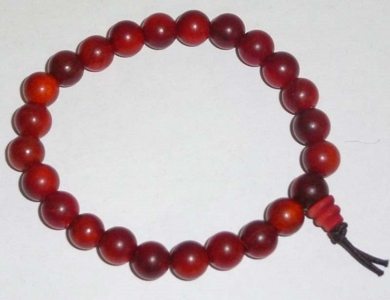 Long Size Dragon Blood Wood Stretchy Beaded Bracelet Wrist Mala - Prayer Beads - 10mm for Larger Wrists.