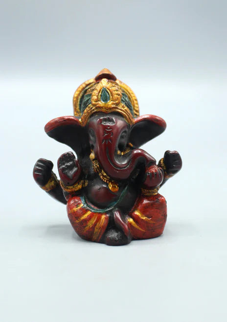 Handpainted Ganesha Resin Statue Maroon Red 2.5"