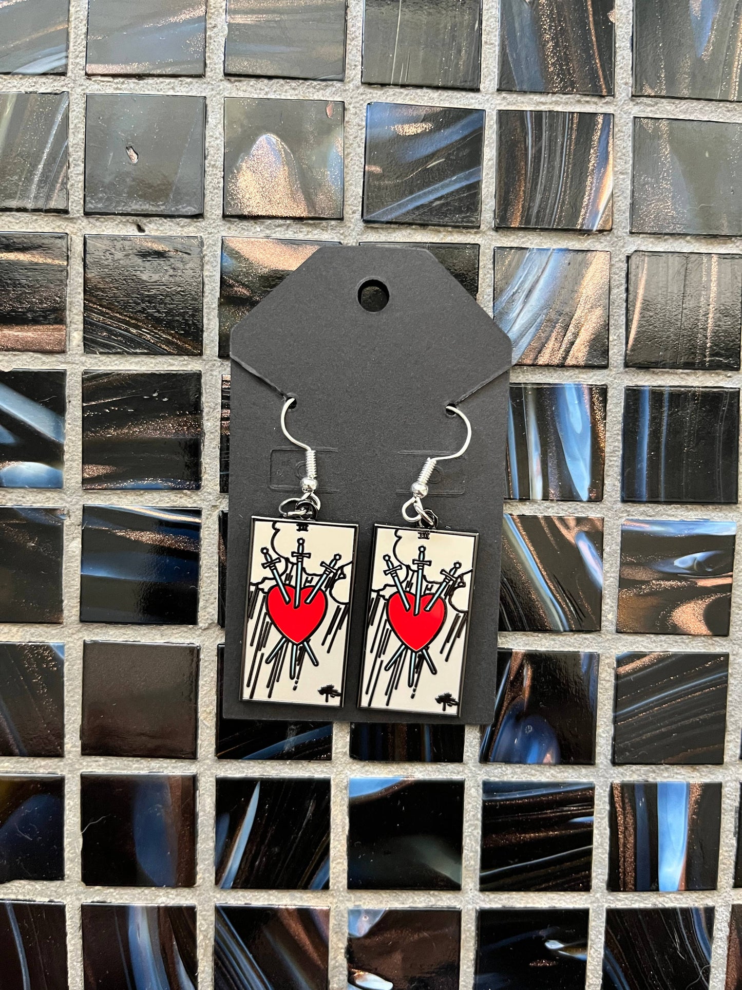 Three of Swords Earrings | Hard Enamel and Metal