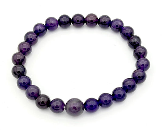 Long Size Amethyst Beaded Bracelet Wrist Mala 8mm