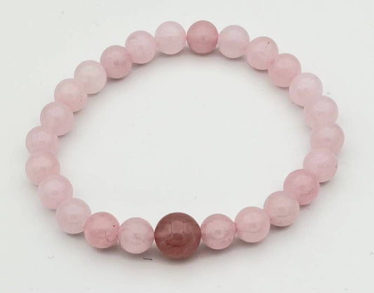 Long Size Rose Quartz Beaded Bracelet Wrist Mala 8mm