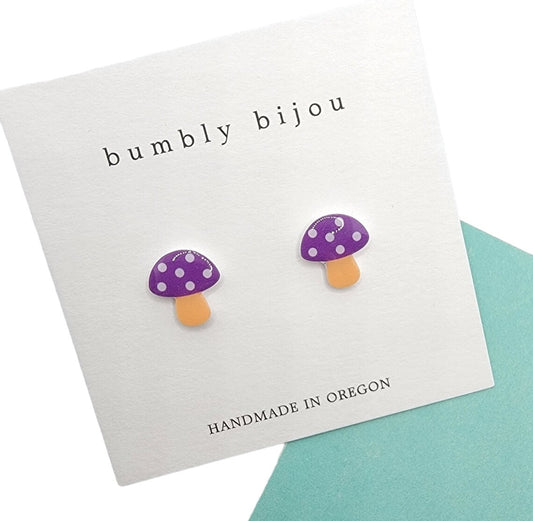 Purple Mushroom Stud Earrings