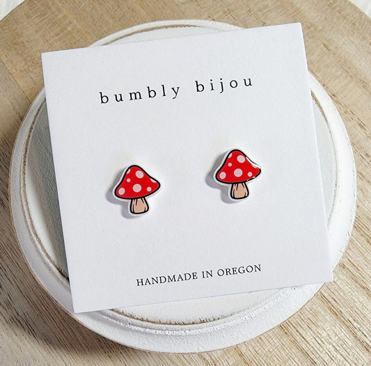 Red Toadstool Stud Earrings