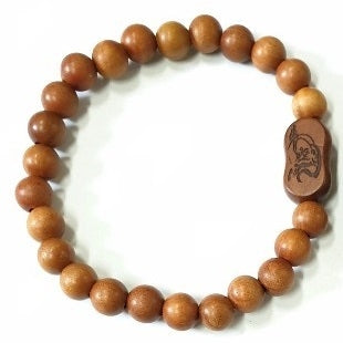 Jujube Wood Beaded Prayer Bracelet - Wrist Mala w/ Bodhidharma.