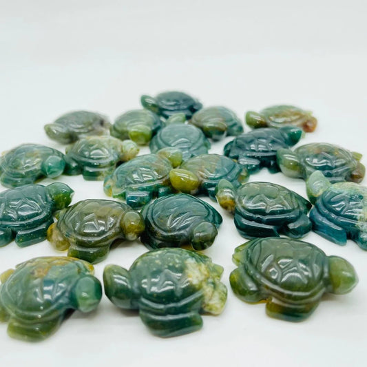 Moss Agate Sea Turtle Carving