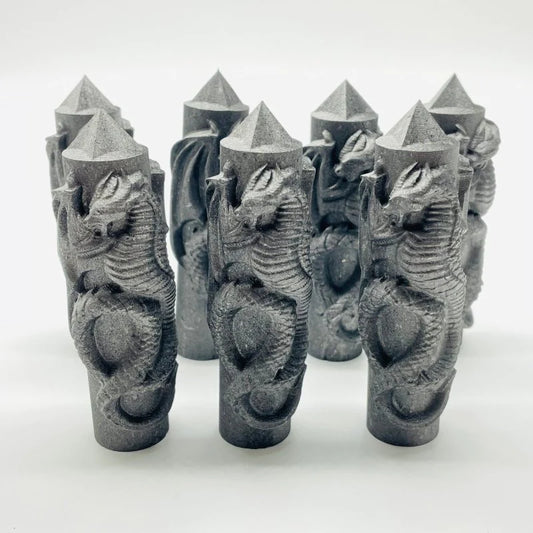 Shungite Tower with Dragon Carving