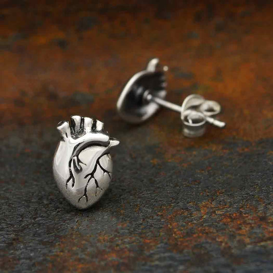 Sterling Silver Anatomical Heart Post Earrings 10x7mm